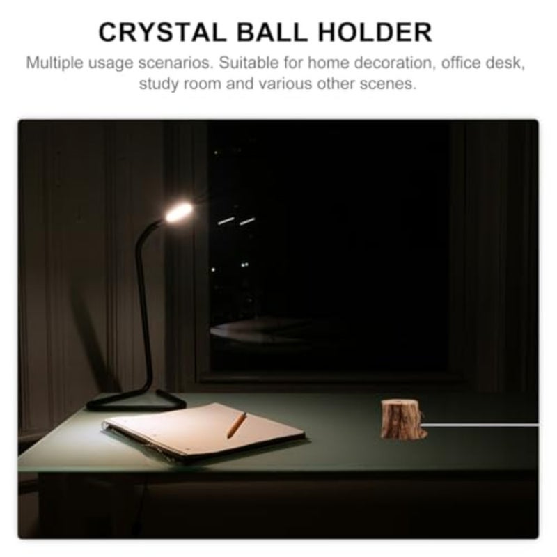 Wooden Stump Shaped Crystal Ball Stand with White Led Light Base Usb Powered Lighted Crystal Ball Holder for Home Office Desk Study Room - Image 4