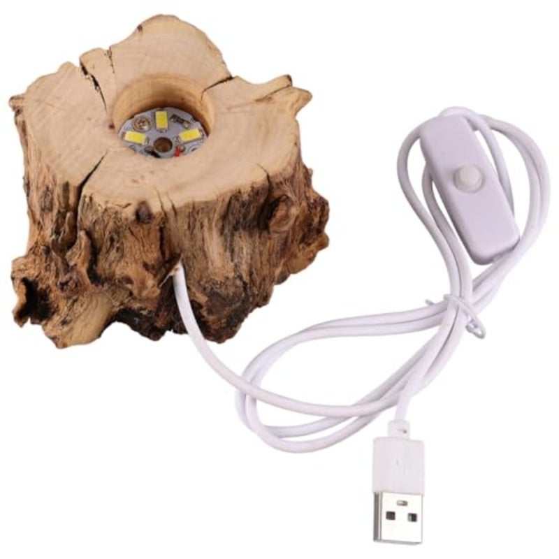 Wooden Stump Shaped Crystal Ball Stand with White Led Light Base Usb Powered Lighted Crystal Ball Holder for Home Office Desk Study Room - Image 1