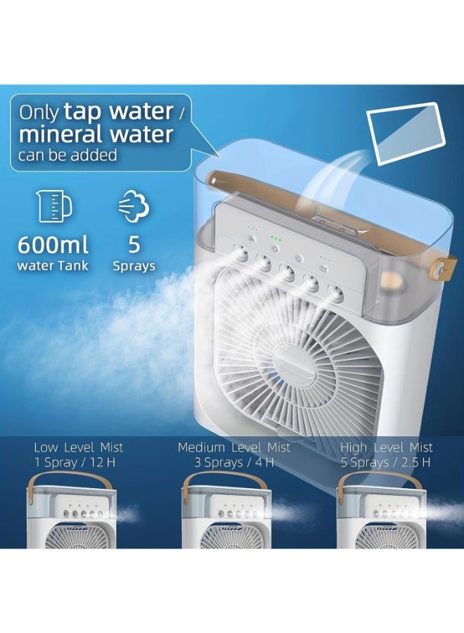 BUYCO Portable Air Conditioner Fan Mini Evaporative Air Cooler with 7 Colors LED Light, 1/2/3H Timer, 3 Wind Speeds and 3 Spray Modes for Office, Home, Dorm, Travel – Multicolor - Image 2
