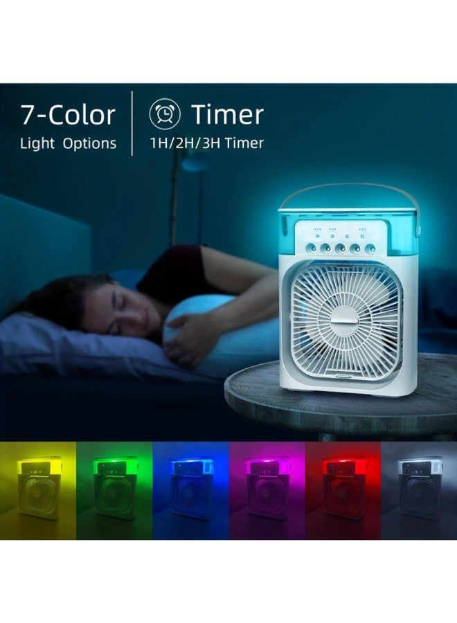 BUYCO Portable Air Conditioner Fan Mini Evaporative Air Cooler with 7 Colors LED Light, 1/2/3H Timer, 3 Wind Speeds and 3 Spray Modes for Office, Home, Dorm, Travel – Multicolor - Image 4