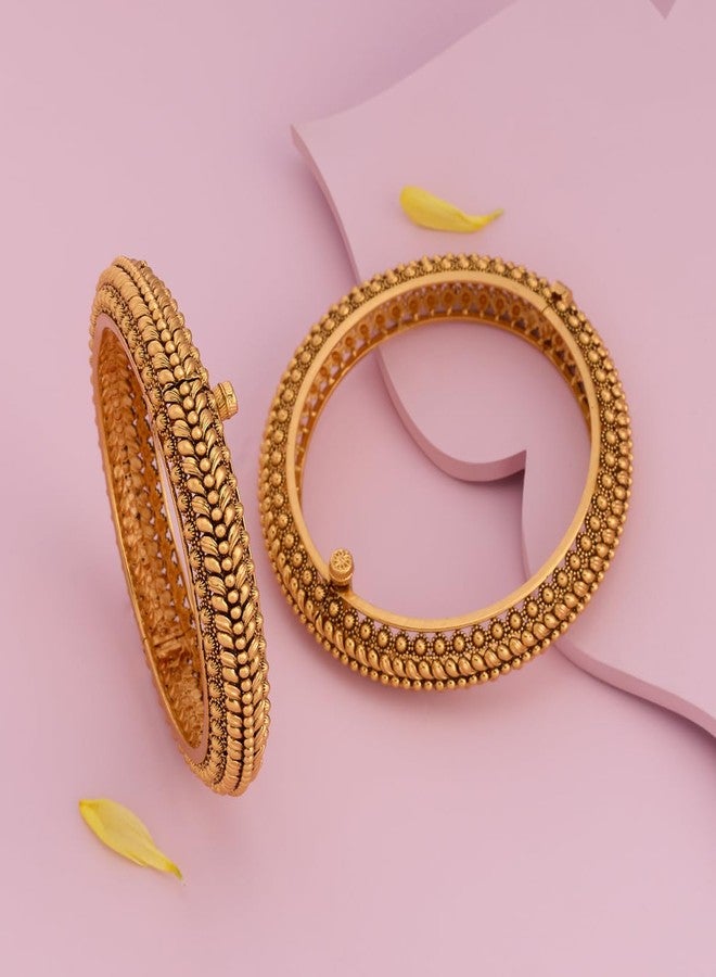 KUSHAL'S Fashion Jewellery Gold Polished Copper Antique Bangles withLocking System, Best for Bridesmaid & Special Occasion - 452658 - Image 2