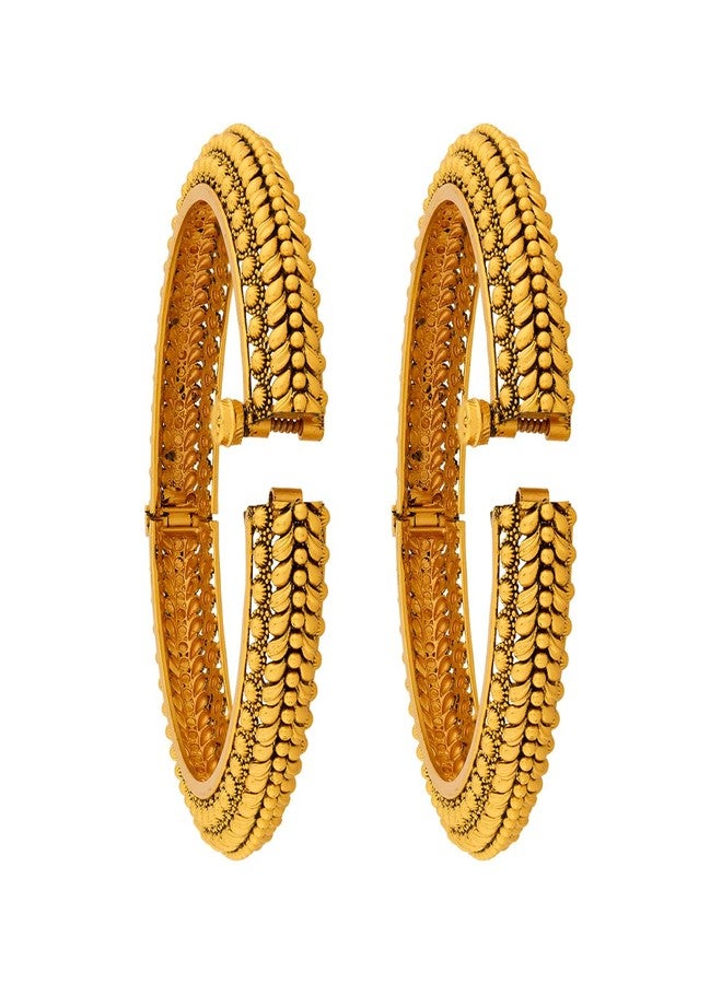 KUSHAL'S Fashion Jewellery Gold Polished Copper Antique Bangles withLocking System, Best for Bridesmaid & Special Occasion - 452658 - Image 3