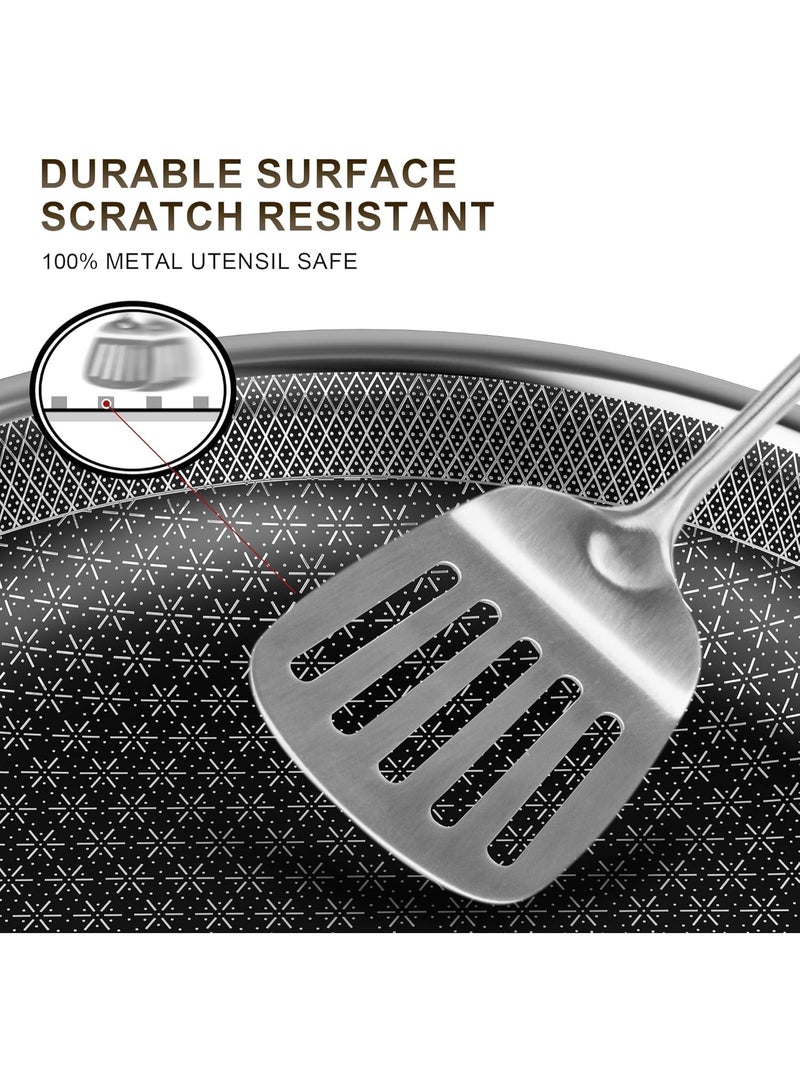 Caannasweis أواني قلي غير لاصقة، أواني قلي فولاذية ثلاثية الطبقات 26 سم هايبرد، وعاء طهي غير لاصق، أواني طهي حثية غير سامة، مقلاة كبيرة مناسبة لجميع المواقد، آمنة في الغسالة والفرن. - Image 3