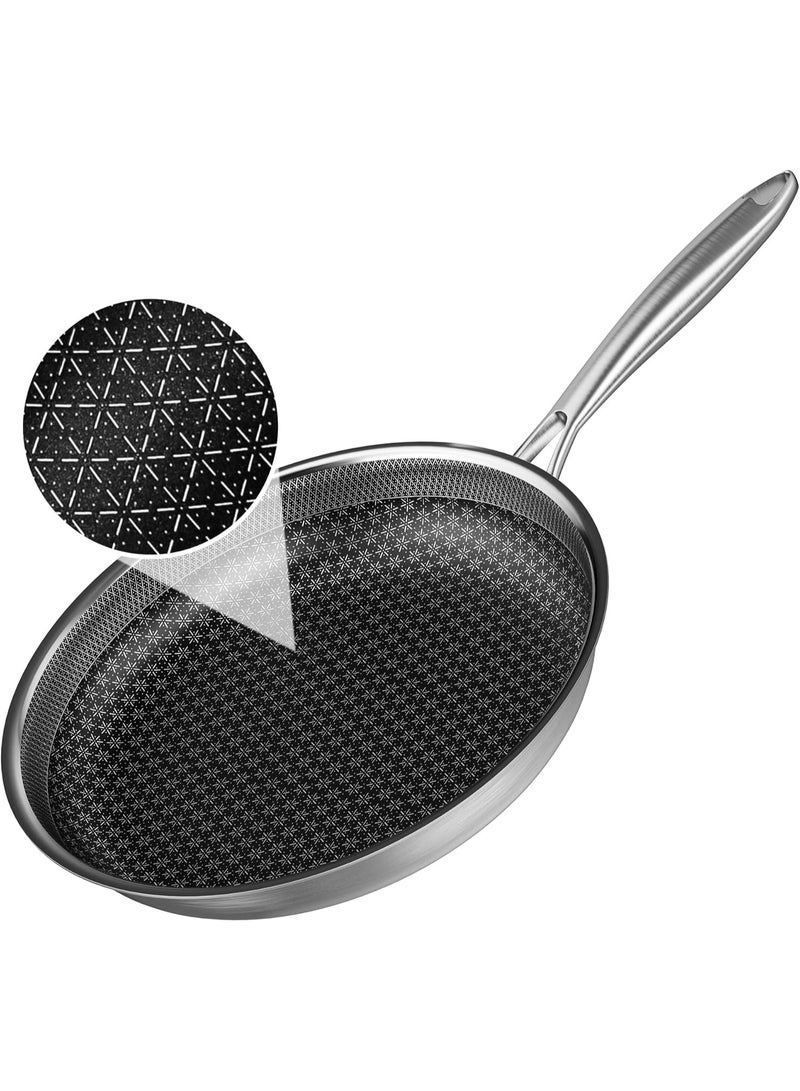 Caannasweis أواني قلي غير لاصقة، أواني قلي فولاذية ثلاثية الطبقات 26 سم هايبرد، وعاء طهي غير لاصق، أواني طهي حثية غير سامة، مقلاة كبيرة مناسبة لجميع المواقد، آمنة في الغسالة والفرن. - Image 1