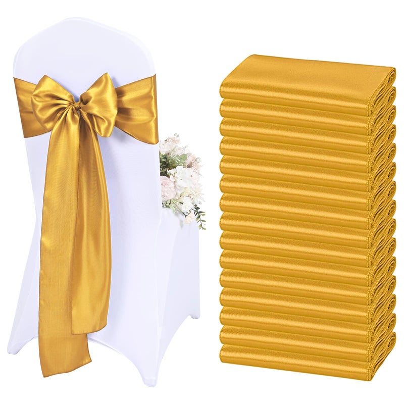 Lykoow Lykoow 60 Pcs Satin Chair Sashes  Gold Satin Chair Decorative for Wedding Reception Party Hotel Home Kitchen Decoration 