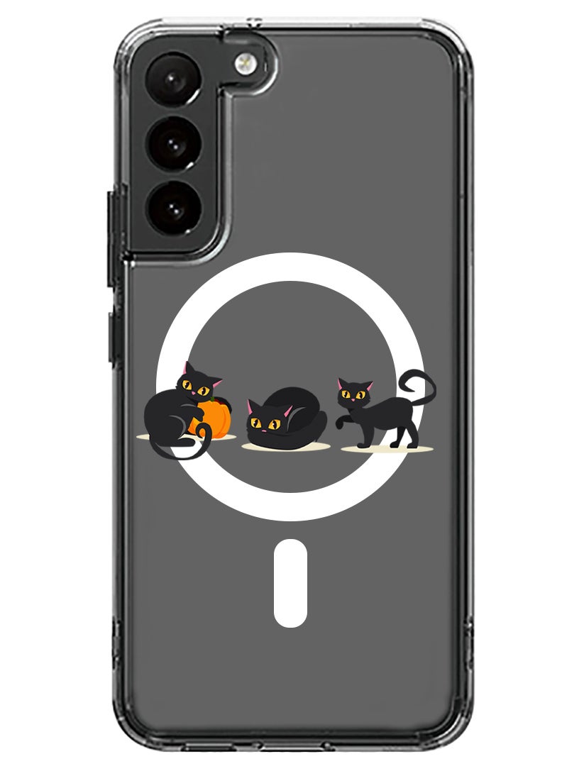 Theodor Magnetic Case for Samsung Galaxy S23 Plus 6.6-inch Compatible with MagSafe Wireless Charging, Shockproof Phone Bumper Cover Cat pumpkin Halloween-01 - Image 1