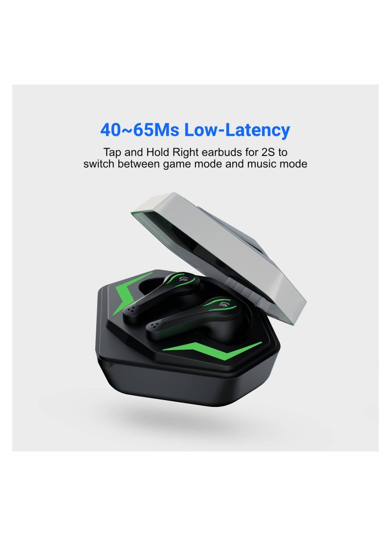 porodo - True-Wireless Gaming Earbuds, 400mAh Charging Case Battery, 40-65ms Low-Latency, Dual Mic Crisp Sound, 5H Playing Time, Touch Controls Game Mode & Music Mode, IPX5 - Silver - Image 1