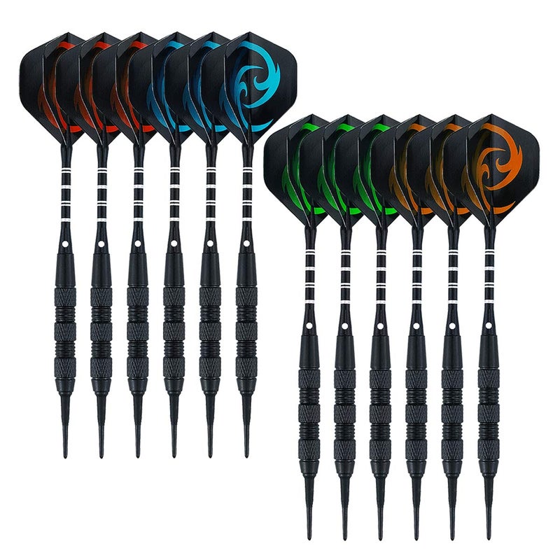 Wolftop 12 Pack Soft Tip Darts 18 Grams - Professional Darts Plastic Tip Set for Electronic Dart Board - Aluminum Shafts, Standard Dart Flights and Extra Dart Tips - Image 1