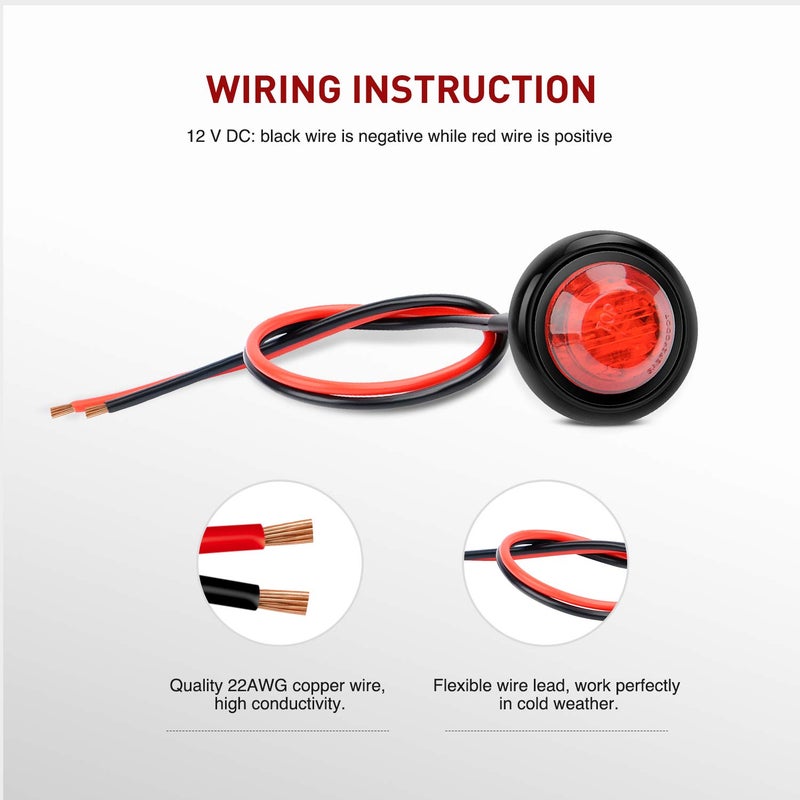 Nilight - TL-04 10 PCS 3/4 Inch Round LED Clearance Light LED Front Rear Side Marker Indicator Light Bullet Marker Light for Truck RV Car Bus Trailer Van Caravan Boat 12V, Red - Image 5