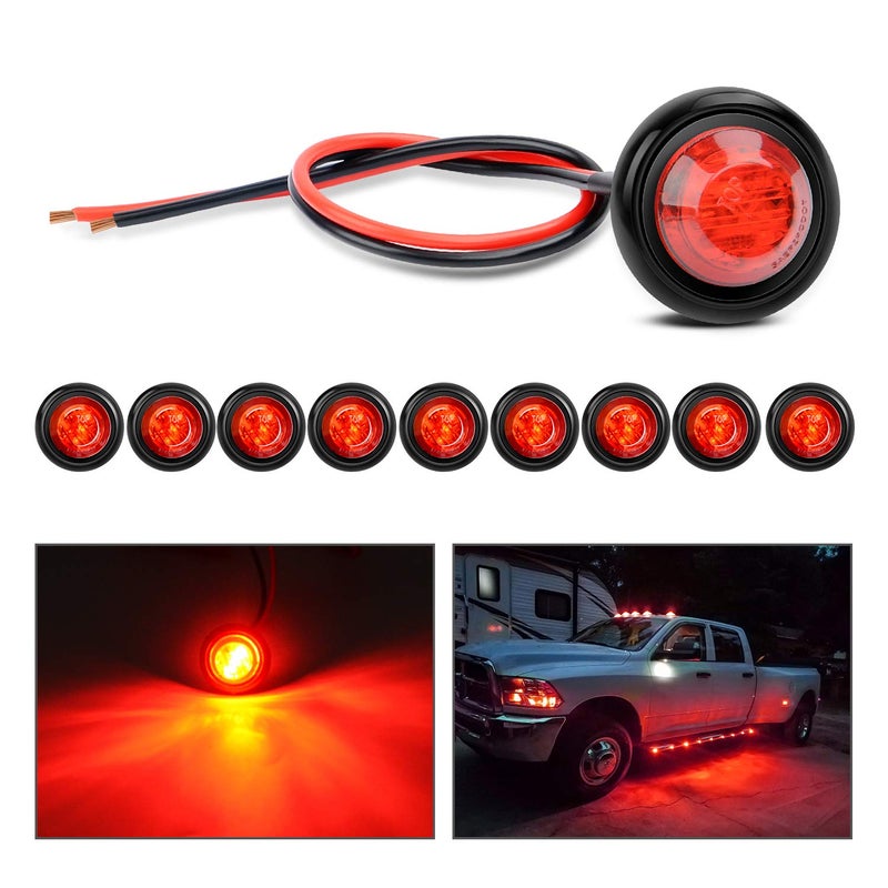 Nilight - TL-04 10 PCS 3/4 Inch Round LED Clearance Light LED Front Rear Side Marker Indicator Light Bullet Marker Light for Truck RV Car Bus Trailer Van Caravan Boat 12V, Red - Image 1