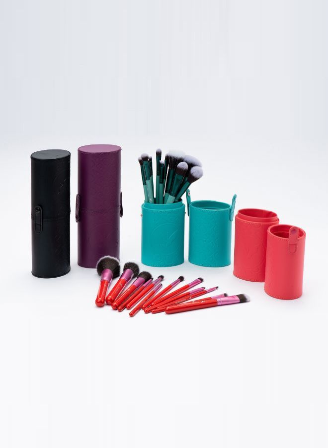 Daroge 12 Pieces Multi Applicable Makeup Brush Set Dark Pink - Image 3