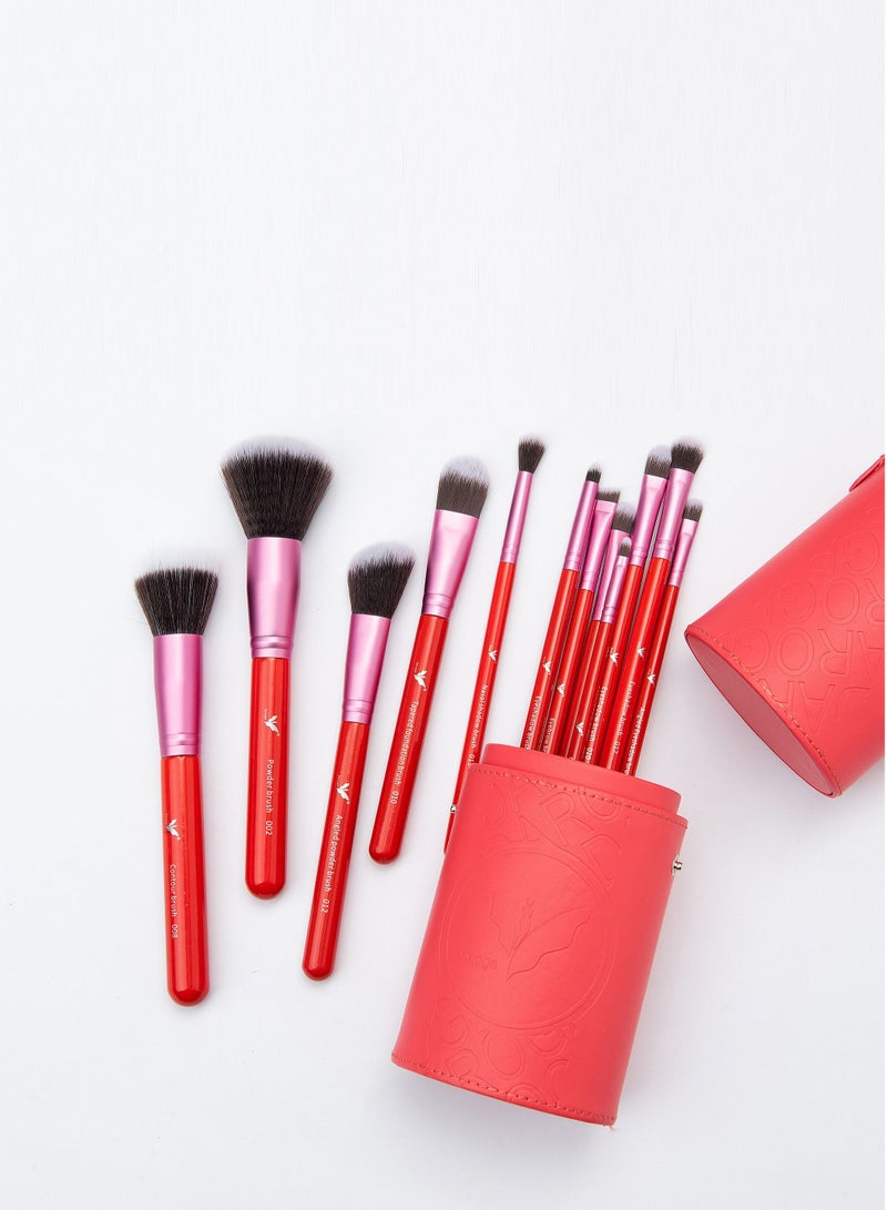 Daroge 12 Pieces Multi Applicable Makeup Brush Set Dark Pink - Image 1