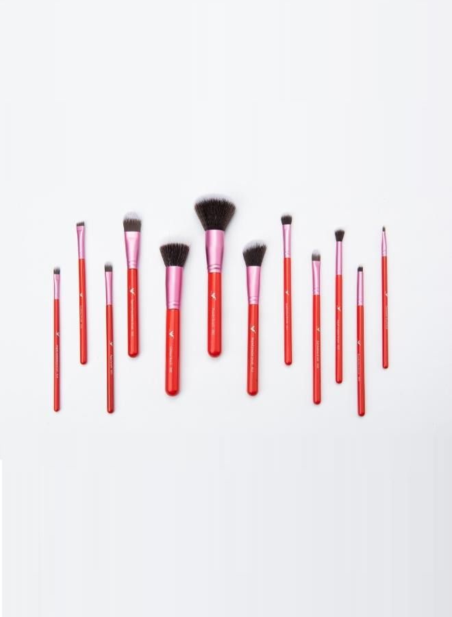 Daroge 12 Pieces Multi Applicable Makeup Brush Set Dark Pink - Image 2