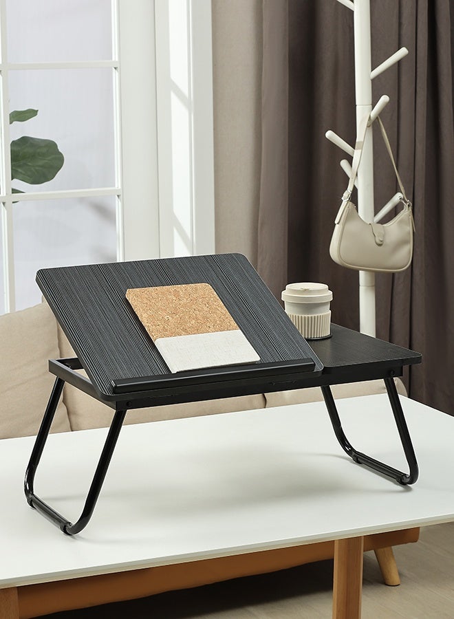 LAWAZIM Folding Table With Adjustable Top - Black Color - Laptop Bed Tray Desk with Adjustable Tilt Panel, Cup Holder, and Foldable Legs - for Bed, Sofa, Floor, Reading, Writing, Eating, and Studying - Image 1
