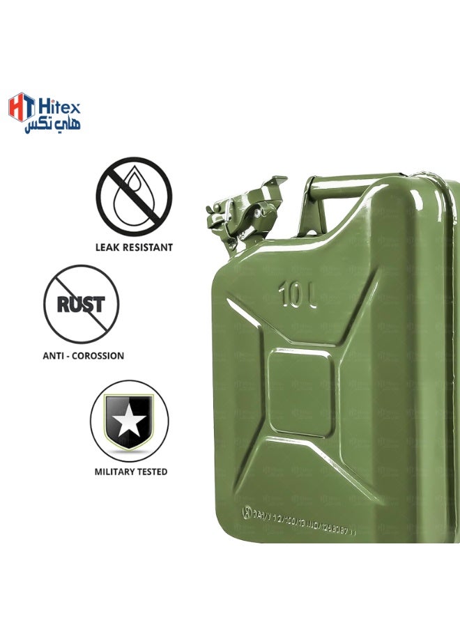 Hitex Metal Jerry Can – Fuel Storage Container for Petrol, Diesel, or Water – Green – Made in Taiwan (10 L) - Image 3