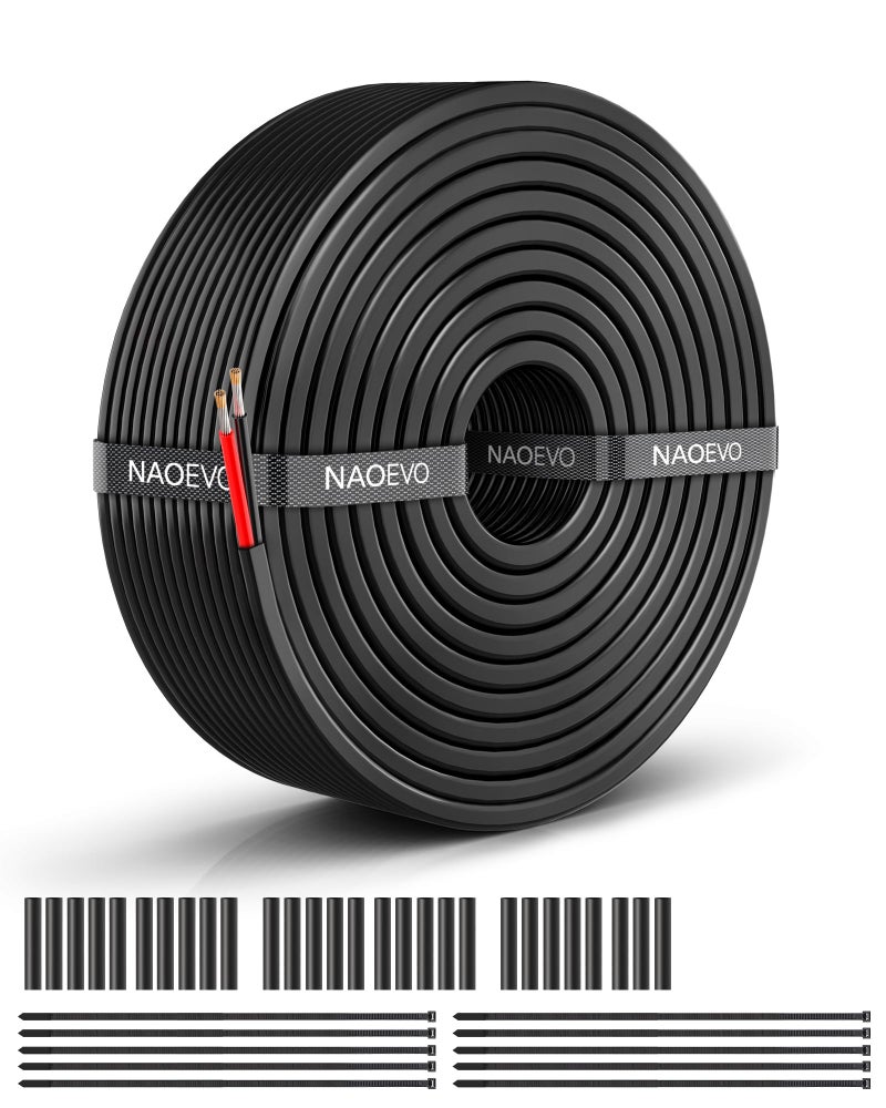 NAOEVO 14 Gauge Wire 2 Conductor Electrical Wire, 14 AWG Stranded PVC Cord, 12V Low Voltage/Tinned Copper/Flexible Cable for Automotive Wiring, Lamp Cord, Marine Cable (50FT) - Image 1