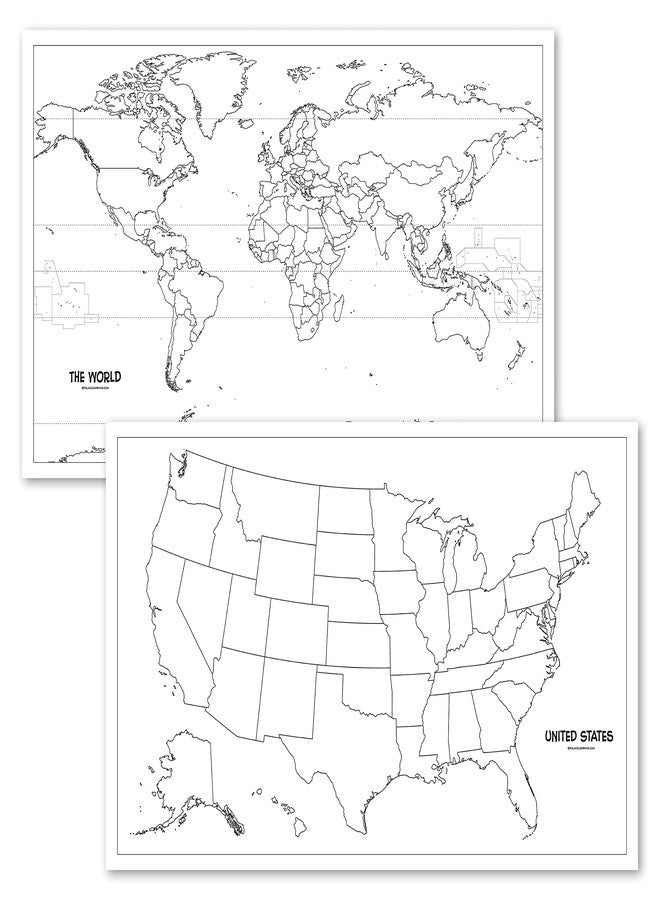 Palace Learning 2 Pack - USA & World Map Blank Outline Posters - LAMINATED, 18" x 29" - (Wet Erase Markers Only) - Image 1
