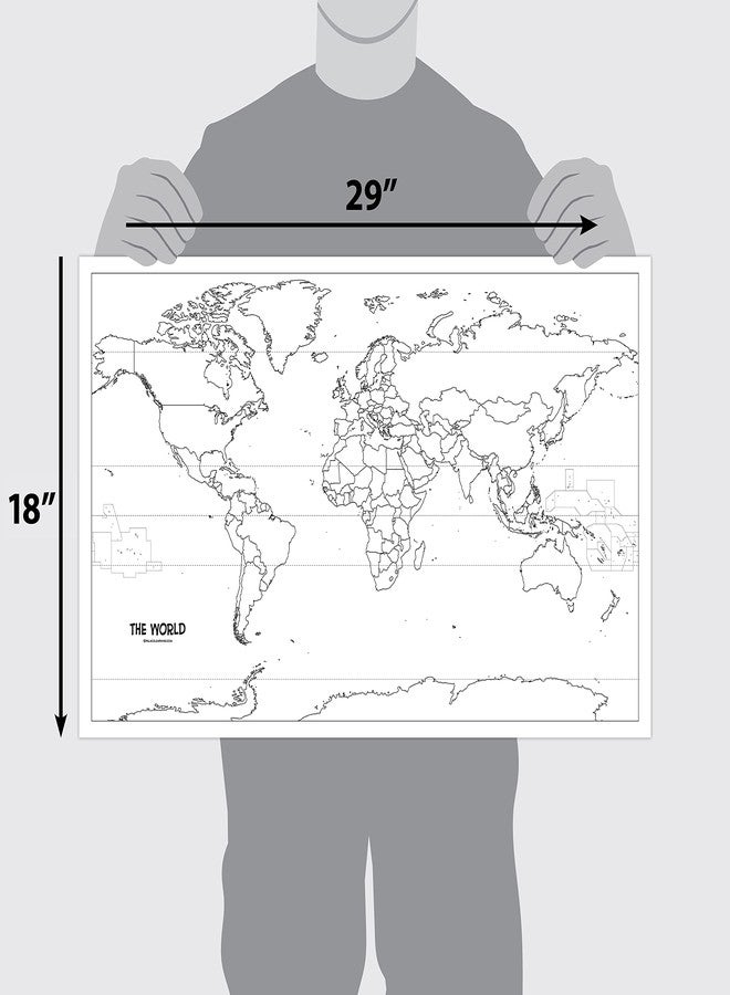 Palace Learning 2 Pack - USA & World Map Blank Outline Posters - LAMINATED, 18" x 29" - (Wet Erase Markers Only) - Image 2