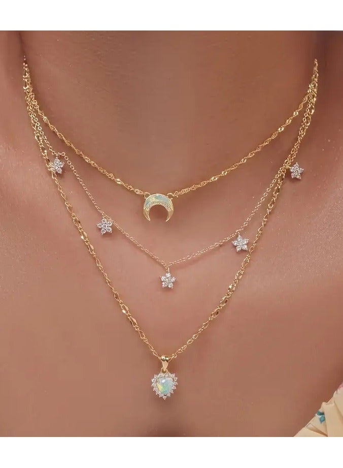 Home Clearance Sale One Fashionable Love Moon Star Rhinestone Necklace for Women, Gift for Eld, Gift for Ramadan - Image 1