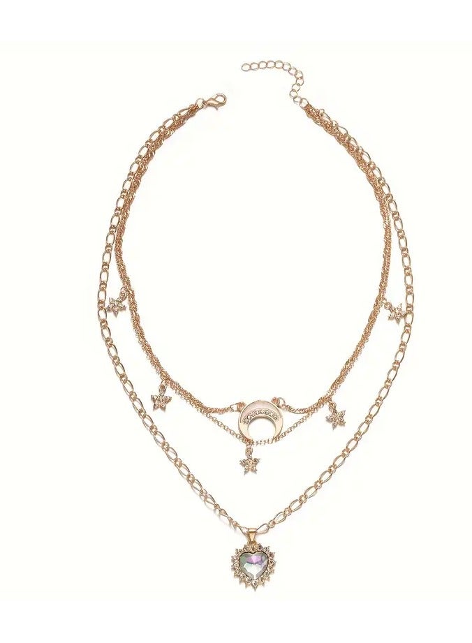 Home Clearance Sale One Fashionable Love Moon Star Rhinestone Necklace for Women, Gift for Eld, Gift for Ramadan - Image 2