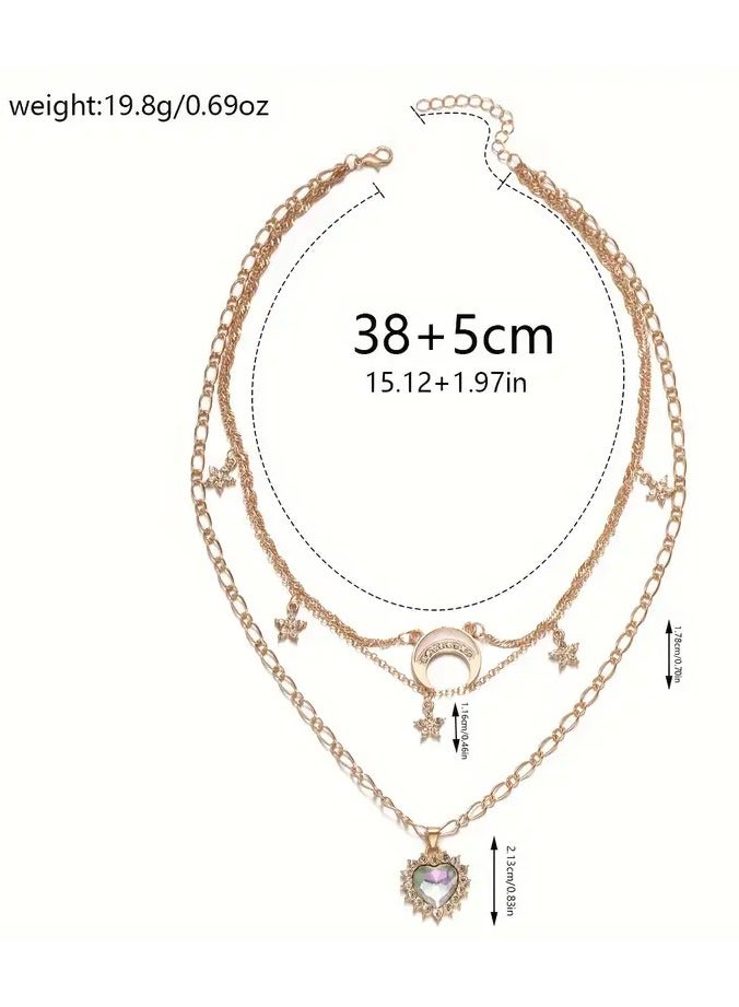 Home Clearance Sale One Fashionable Love Moon Star Rhinestone Necklace for Women, Gift for Eld, Gift for Ramadan - Image 3