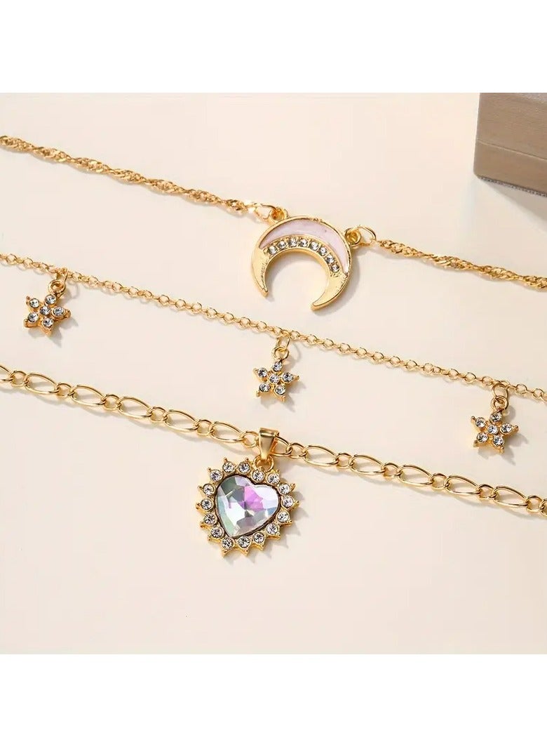 Home Clearance Sale One Fashionable Love Moon Star Rhinestone Necklace for Women, Gift for Eld, Gift for Ramadan - Image 5