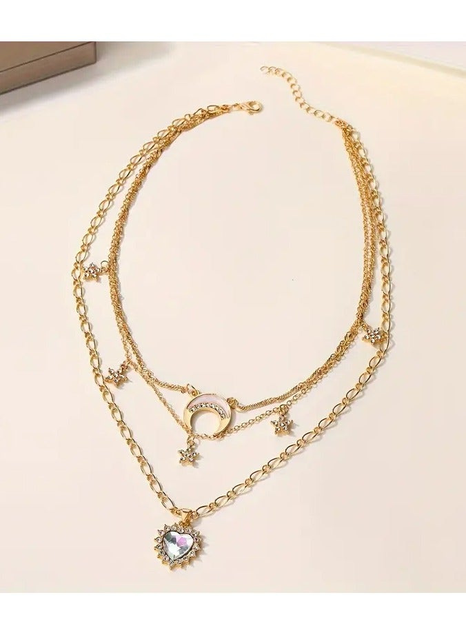 Home Clearance Sale One Fashionable Love Moon Star Rhinestone Necklace for Women, Gift for Eld, Gift for Ramadan - Image 4