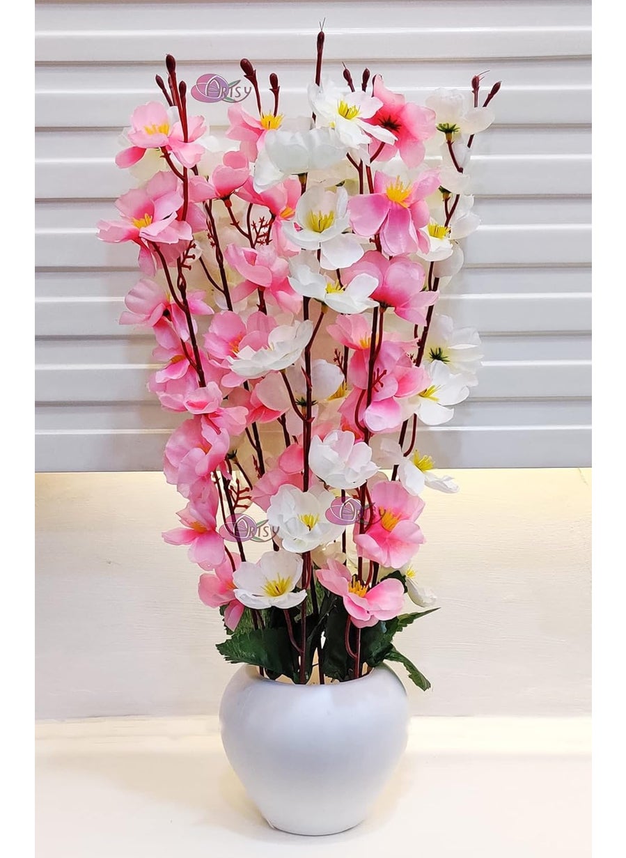 KRIATIVE DEKOR KRIATIVE DEKOR Artificial Cherry Blossom Flower Bunch with Pot for Home Decoration Living Room Bedside TableWedding Outdoor Indoor Office Dcor Gift WhitePink  - Image 1