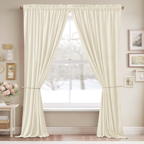 StangH ستائر فخمة من المخمل العاجي للنوافذ - ستائر حرارية بيضاء للخصوصية، ديكور أنيق، ستائر خلفية بيضاء بطول 96 بوصة لغرفة الطعام/الشقة/الزفاف، عاجي، W52 x L96، 2 لوحات - Image 2