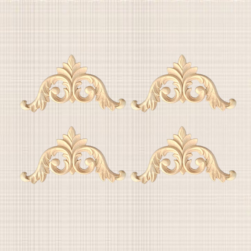 🏠 أربعة قطع تطبيقات من خشب متين محفورة بأشكال زهور وإطارات صور للدواليب مع زخارف خشبية دقيقة للأثاث - Image 5