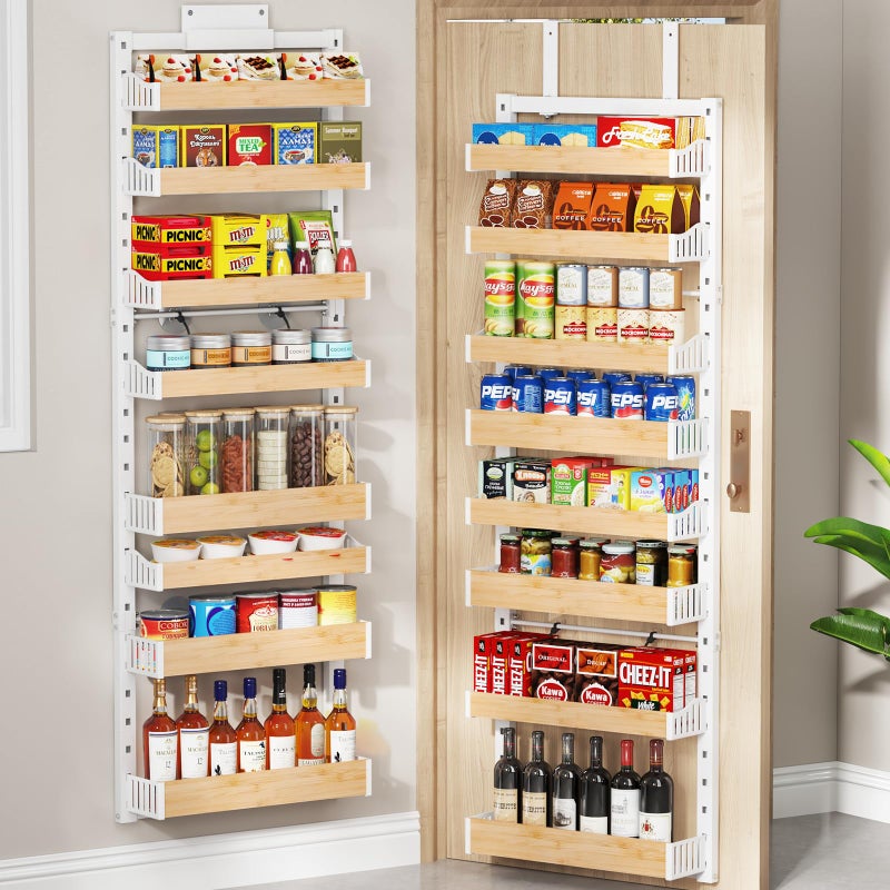 DAOTENGQL 8-Tier Over The Door Pantry Organizer, Heavy-Duty Metal Wall Mount or Hanging Spice Rack, behind the door storage Shelves with Adjustable Basket, Back of Door Organizer for Kitchen Cabinet and Closet - Image 1
