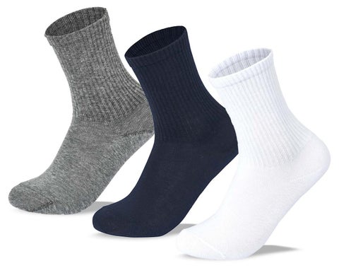 Kids Set of 3 Long School Plain Socks White-Grey-Blue size 34-37 EU