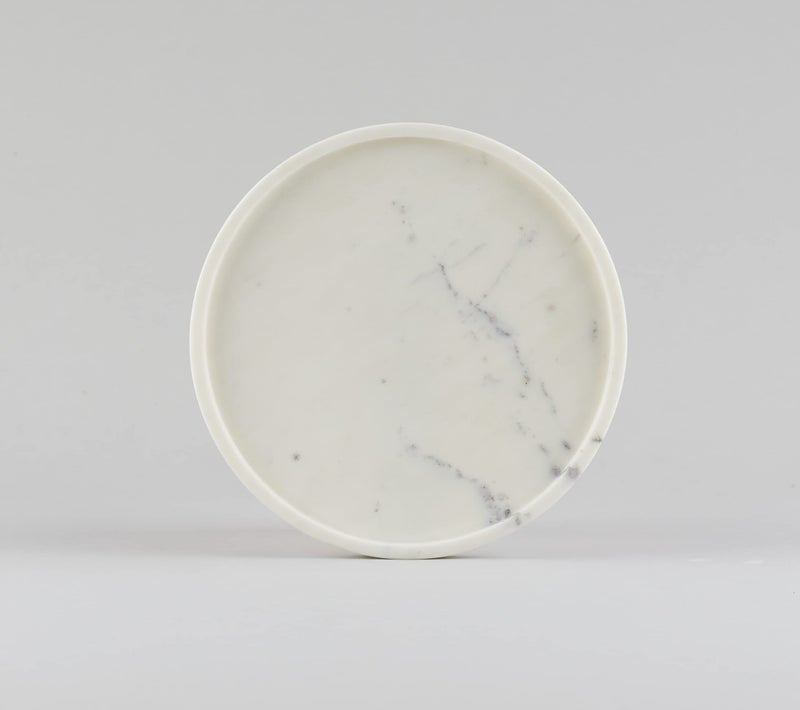 Stone Essential Marble Tray Round, Serving Tray, Vanity Tray for Bathroom, Table Decoration and Gift (White) - Image 1
