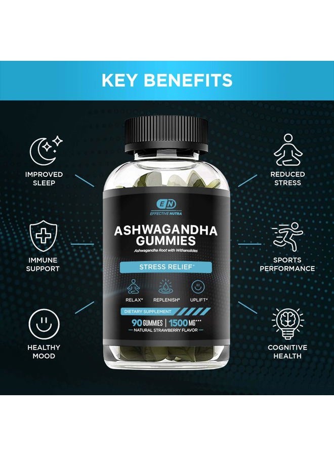 Effective Nutra Ashwagandha Gummies 1500mg | Stress Relief, Immune Support, Calm Mood, Energy | Natural Berry Flavor | 45-Day Supply | Vegan, Gluten-Free, Non-GMO | Supplement for Men & Women (90ct) - Image 2