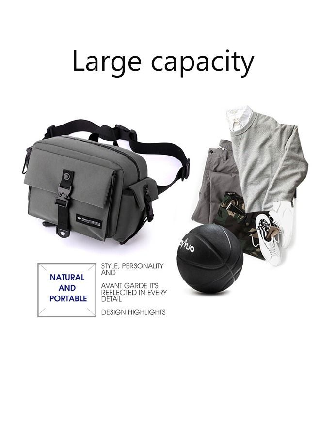 DUNISO Mens Crossbody Bag Shoulder Bag with Adjustable Strap and Top Handle Multi-layer Functional New Trends Fashion Waist Pack Handbag Grey - Image 3
