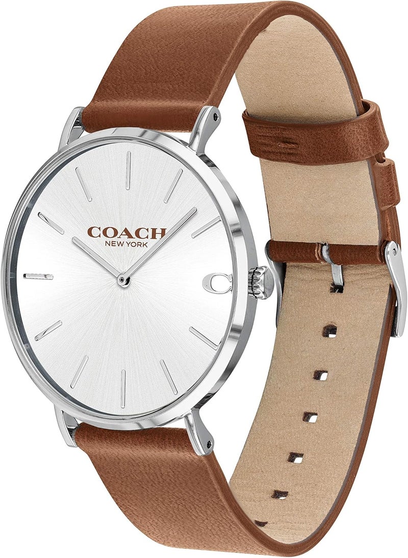 Coach Men's Silver White Dial Brown Calfskin Watch - Model 14602152 - Image 3