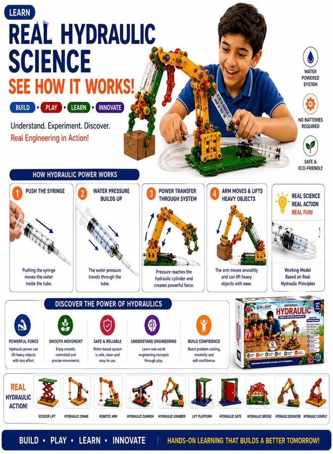 B Light Free Size DIY Hydraulic Science Project Kit for Kids Ages 6-12 - Image 4