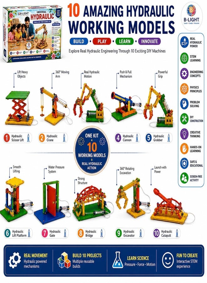 B Light Free Size DIY Hydraulic Science Project Kit for Kids Ages 6-12 - Image 3
