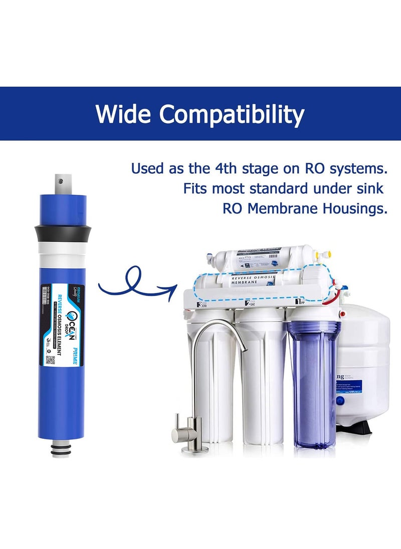 OCEAN DROP - Ocean Drop 80GPD 10001500TDS Reverse Osmosis RO Membrane 100 GPD 1175 X 175 Water Filter Replacement for All Drinking Reverse Osmosis System 80GPDMembrane1 Pack - Image 1