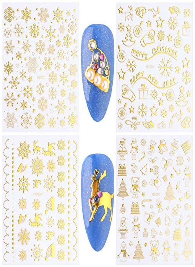 Christmas Nail Art Stickers 3D Gold Xmas Design Nail Decals SelfAdhesive Christmas Nail Sticker Santa Claus Snowflake Snowman Bell Tree Stick Elk Stickers For Christmas Nail Decorations (8 Sheets)