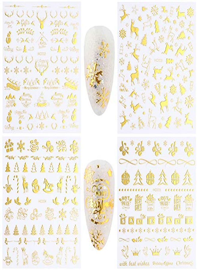 Christmas Nail Art Stickers 3D Gold Xmas Design Nail Decals SelfAdhesive Christmas Nail Sticker Santa Claus Snowflake Snowman Bell Tree Stick Elk Stickers For Christmas Nail Decorations (8 Sheets)