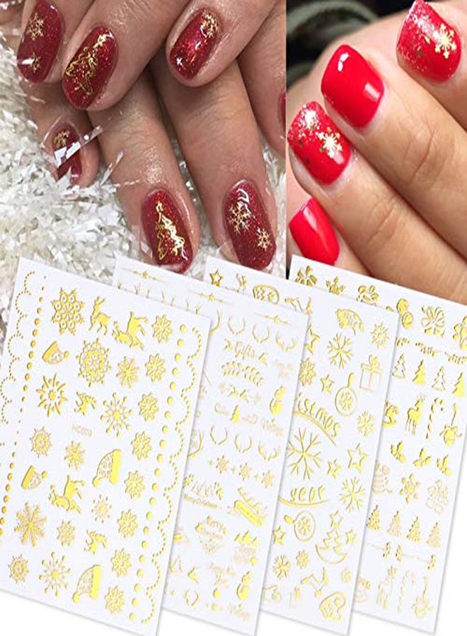 Christmas Nail Art Stickers 3D Gold Xmas Design Nail Decals SelfAdhesive Christmas Nail Sticker Santa Claus Snowflake Snowman Bell Tree Stick Elk Stickers For Christmas Nail Decorations (8 Sheets)