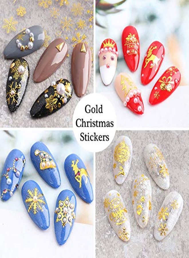 Christmas Nail Art Stickers 3D Gold Xmas Design Nail Decals SelfAdhesive Christmas Nail Sticker Santa Claus Snowflake Snowman Bell Tree Stick Elk Stickers For Christmas Nail Decorations (8 Sheets)