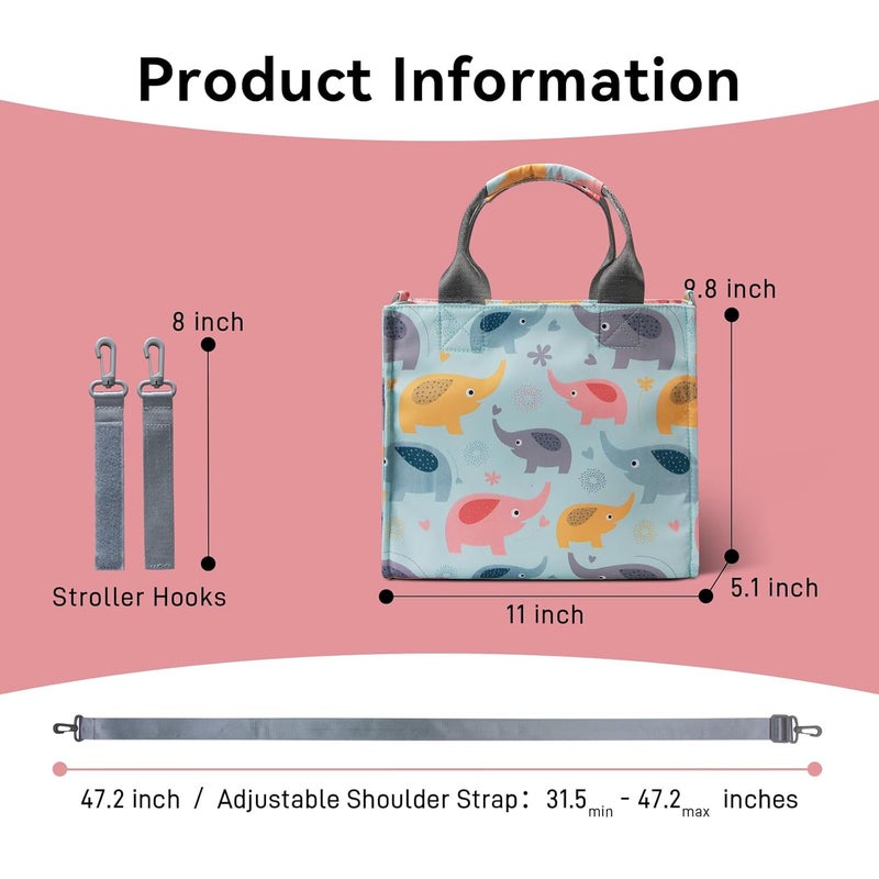 PHEBEN Store Small Diaper Bag Tote Waterproof Travel Mini Diaper Bag Multi-Function Baby Handbag Crossbody Purse(Blue Elephant) - Image 3