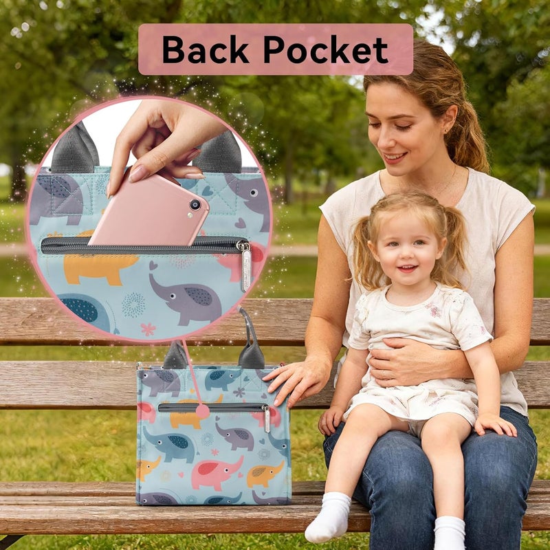 PHEBEN Store Small Diaper Bag Tote Waterproof Travel Mini Diaper Bag Multi-Function Baby Handbag Crossbody Purse(Blue Elephant) - Image 2