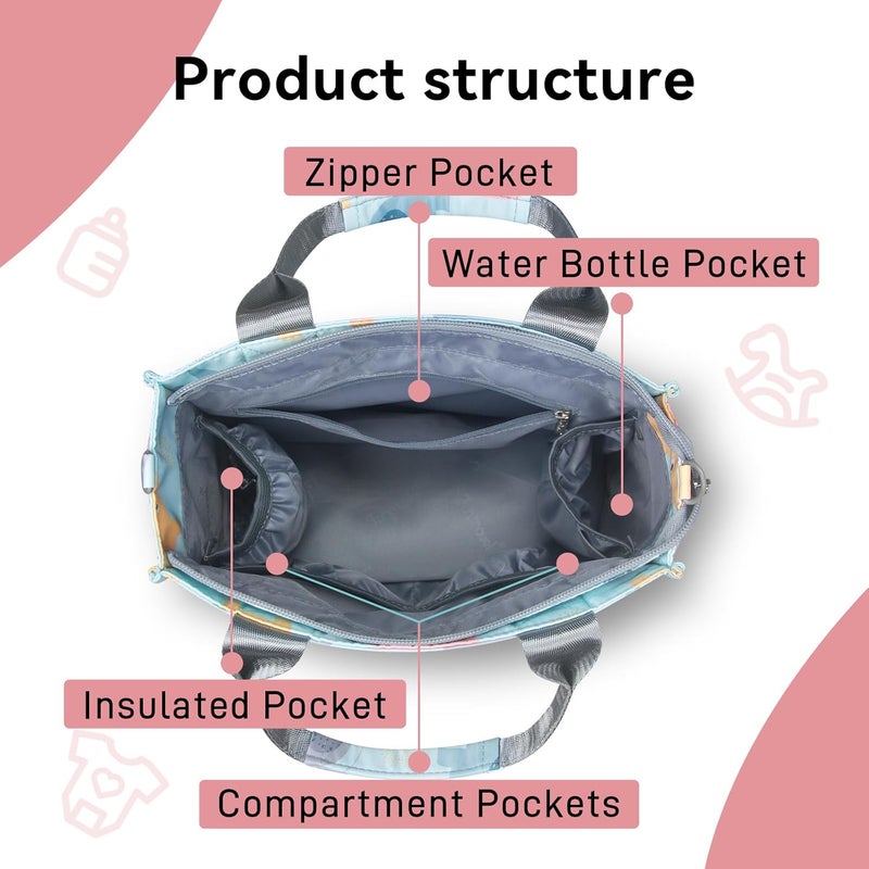 PHEBEN Store Small Diaper Bag Tote Waterproof Travel Mini Diaper Bag Multi-Function Baby Handbag Crossbody Purse(Blue Elephant) - Image 4