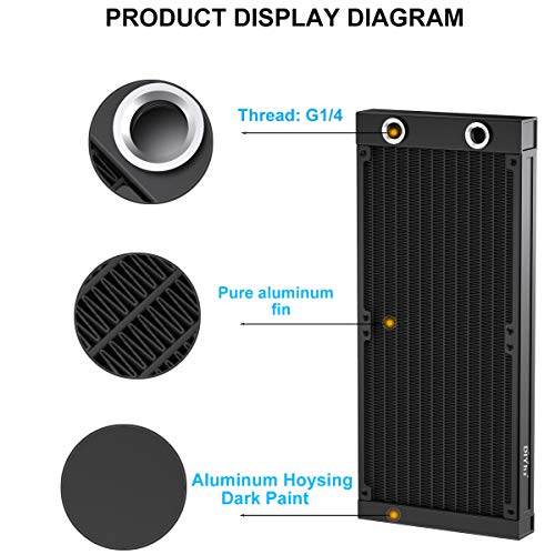 DIYhz Water Cooling Computer Radiator, 12 Pipe Aluminum Heat Exchanger Liquid Cooling Radiator G1/4 Thread Heat Row Sink 240mm for CPU PC Laser Water Cool System DC12V Black - Image 3