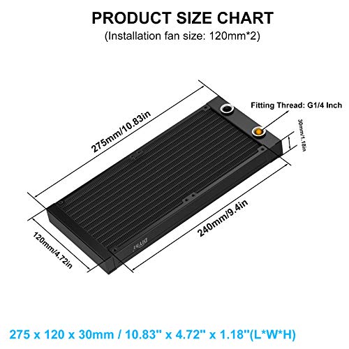 DIYhz Water Cooling Computer Radiator, 12 Pipe Aluminum Heat Exchanger Liquid Cooling Radiator G1/4 Thread Heat Row Sink 240mm for CPU PC Laser Water Cool System DC12V Black - Image 2