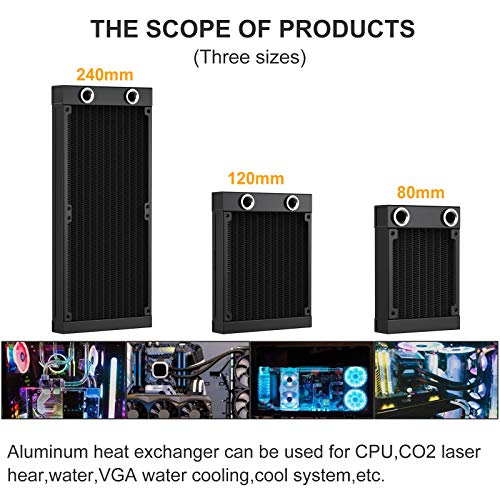 DIYhz Water Cooling Computer Radiator, 12 Pipe Aluminum Heat Exchanger Liquid Cooling Radiator G1/4 Thread Heat Row Sink 240mm for CPU PC Laser Water Cool System DC12V Black - Image 4