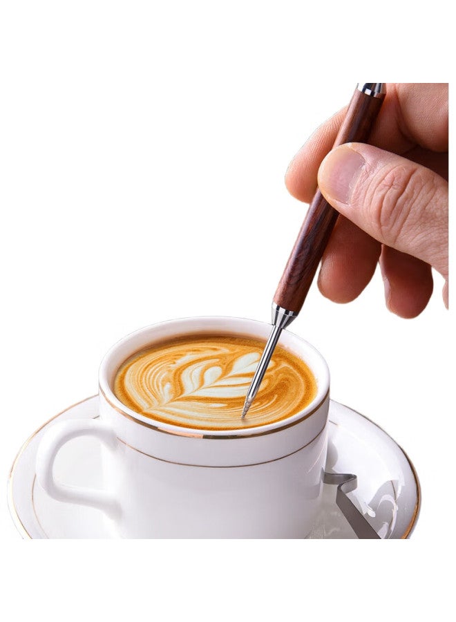 Cliton Coffee Latte Art Needle, Latte Art Tool, Stainless Steel Latte Art Pen, Artistic Wooden Hook Latte Art Needle, Carving Needle - Image 1